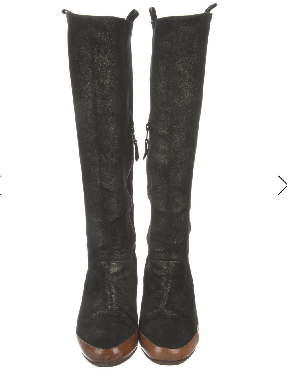 Dries Van Noten Knee-High Suede Boots in Dark Green With Sparkle